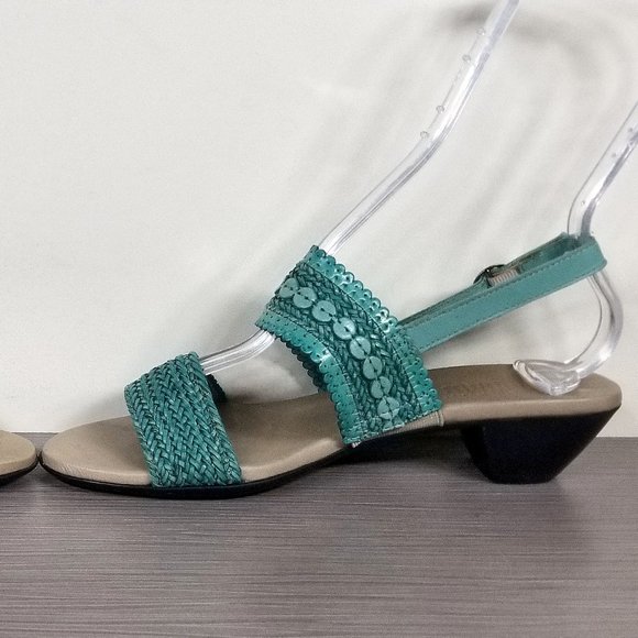 Munro Murocco Ankle Strap Sandal, Turquoise Blue Woven Leather, Womens Size 8 M - Picture 8 of 14